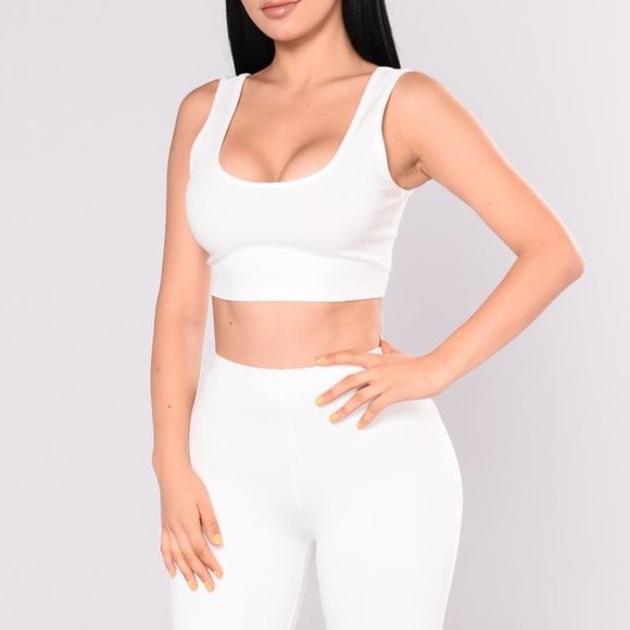 MATCHING SET • White Cropped Legging + Scoop Neck - Picture 1 of 10
